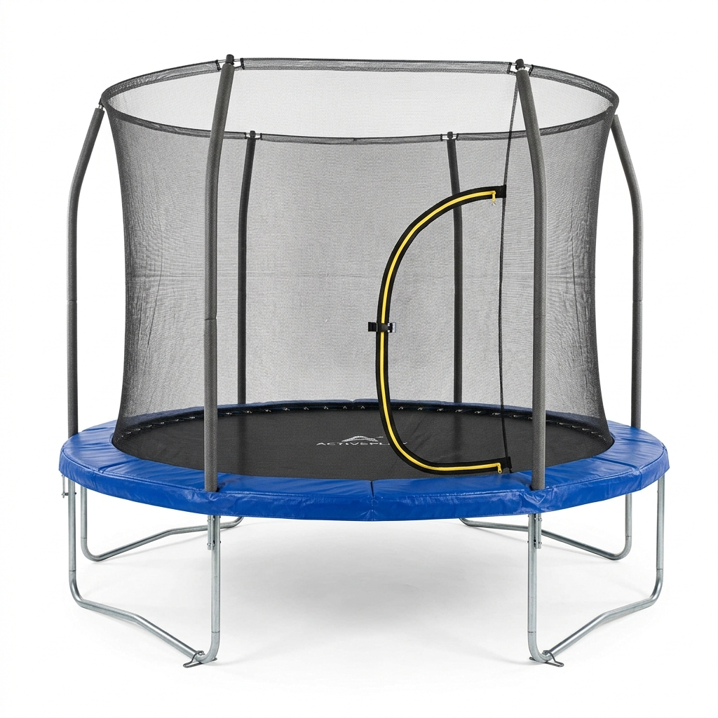 Firefly_Gemini Flash_a trampoline with a safety net on a white background 182417
