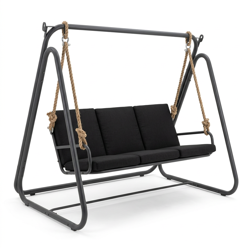 Firefly_Gemini Flash_swing bench with black cushions on a white background and remove the ceiling and the 182417